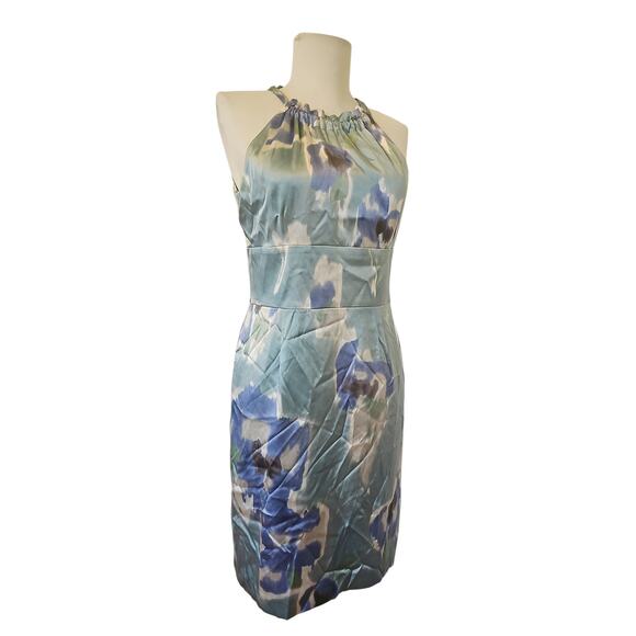 NWT Ann Taylor Silk Halter Dress Womens 4 Petite Watercolor Blue Green Wedding - Picture 2 of 16